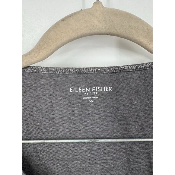 Eileen Fisher Metallic Silver Linen Jersey Drape Fit T-Shirt Women PP Minimalist - Picture 3 of 7